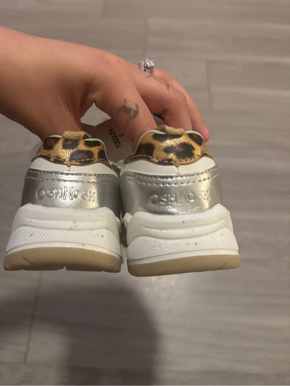 OshKosh B'gosh Mint Green & White and cheetah print Kids Pull-On Sneakers